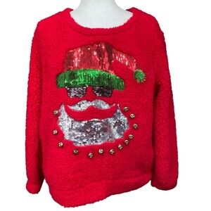 United states of sweaters fuzzy super soft christmas sequinned santa sweater XL